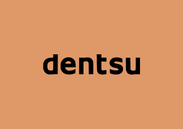 Black Dentsu logo against a tan background